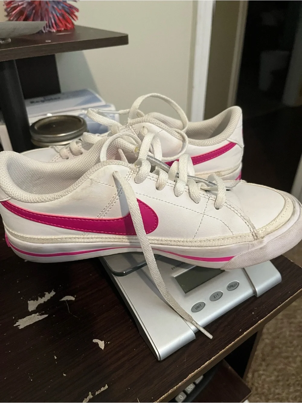 Nike Kids White Sneakers with Hot Pink Swoosh